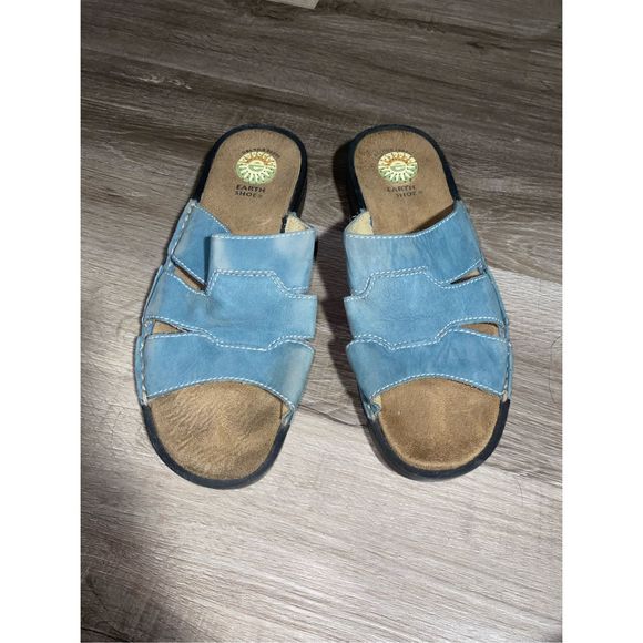 Earth Spirit Blue Leather Gelron 2000 Slip On Slide Sandals, W Size 9, MSRP $83 - Picture 2 of 15